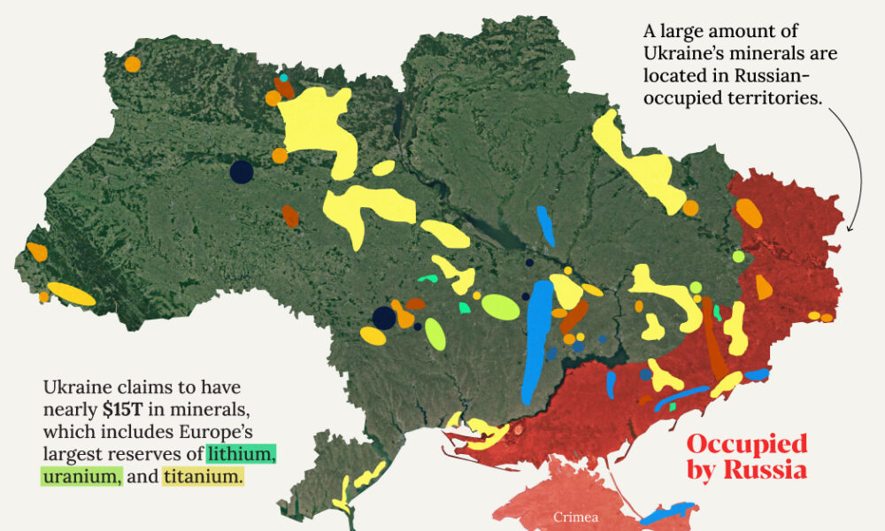 This map shows Ukraine's mineral resources according to data from the Ukrainian Geologic Survey.