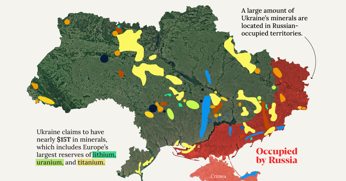 This map shows Ukraine's mineral resources according to data from the Ukrainian Geologic Survey.