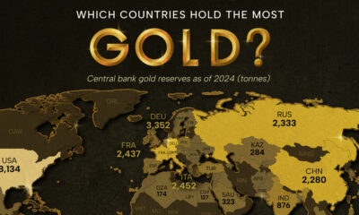 Map showing gold reserves by central banks as of 2024